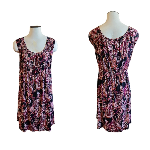 Liz Claiborne Paisley Print Orange, Black, Beige and Purple Dress Size 12 - Picture 1 of 5